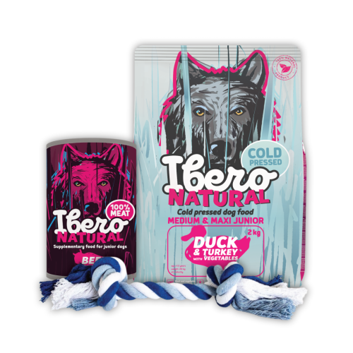 Ibero Cold Pressed Štartovací balíček pre šteňatá - M/L Junior CP Duck